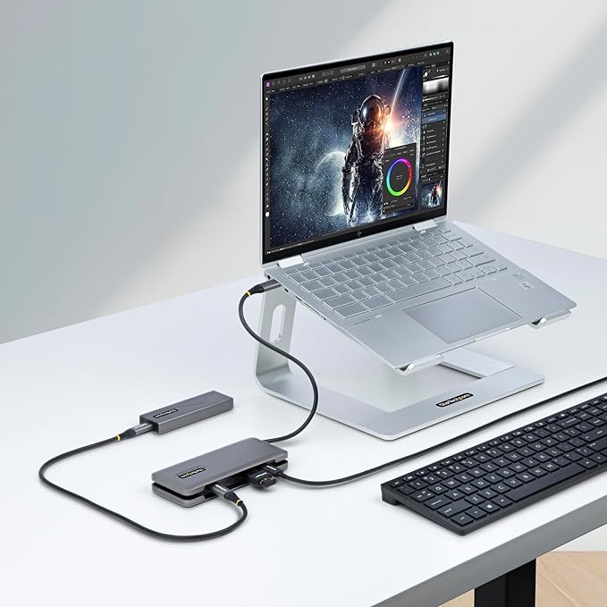 StarTech.com 4-Port USB-C Hub, 4X USB-C Ports, USB 3.1-10Gbps - Portable USB C Hub w/ 100W Power Delivery Pass-Through - USB Type C Hub w/ 12.6in/32cm Wrap-Around Cable - USBC Splitter (HB31CM4CPD3)
