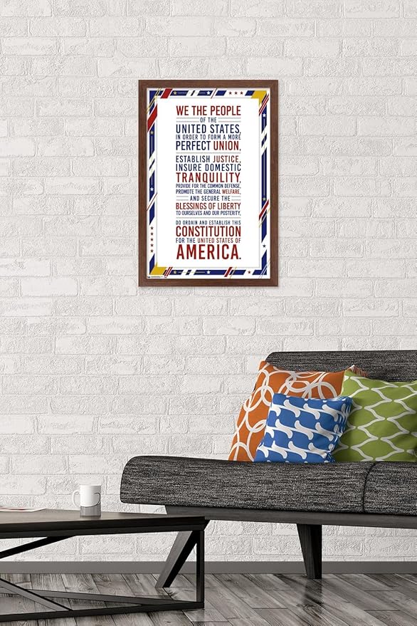 Trends International The United States Of America - Constitution Preamble Wall Poster, 14.725" x 22.375", Mahogany Framed Version