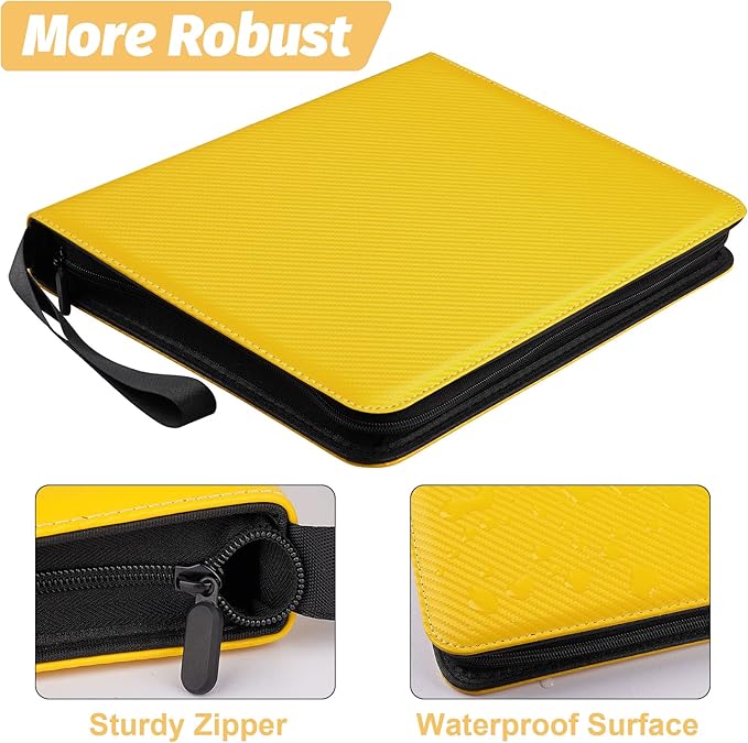 9 Pocket Card Binder, Premium Zip Trading Card Binder, 720 Double Sided Pocket PU Card Collection Binder, Collector Card Album, Card Folder for MTG, TCG, Sports Cards, Game Cards (yellow)