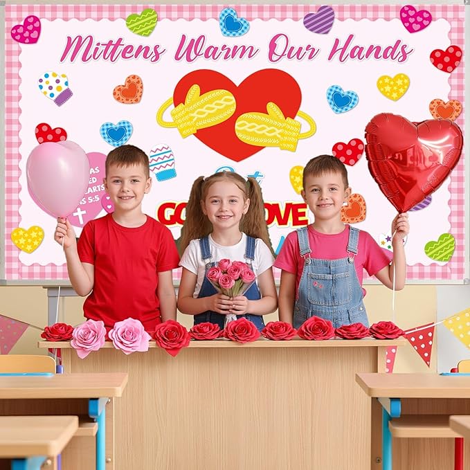 Valentine's Day Religious Bulletin Board Set God's Love Classroom Decorations Valentines Day Religious Bible Paper Cutouts Colorful Mittens Love Heart Bulletin Board for School Church Teacher Supplies