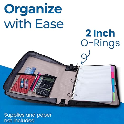 Case-it Universal Zipper Binder | 2-Inch O-Rings,13-Inch Laptop/Tablet PaddedPocket,400 Sheet Capacity,Multiple Storage Pockets & Shoulder Strap | School & Office Organizer | LT-007 Warm Gray | 6 Pack
