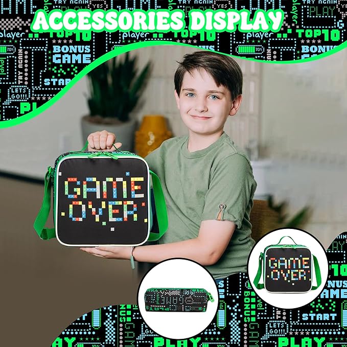 Game Backpack for School Boys Backpacks with Lunch Box Set Bookbag for Boys Travel Backpack Carry on Flight Approved Backpacks for School Kids