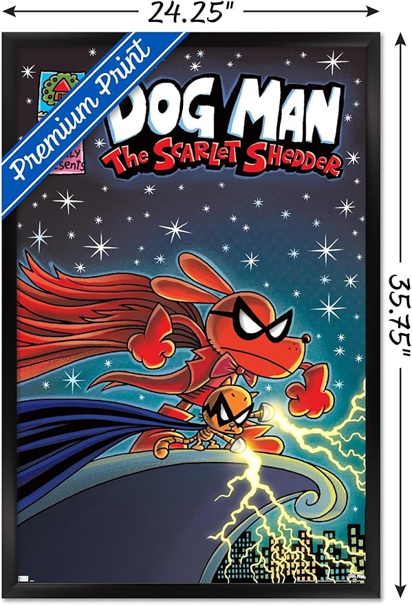 Dog Man - The Scarlet Shedder Wall Poster, 34L" x 22.4W", Black Framed Version