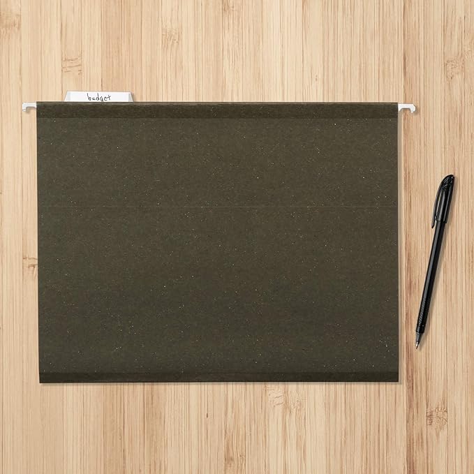 Amazon Basics Hanging File Folders, Letter Size, Standard Green, 1/5-Cut Adjustable Tabs, Reinforced Extra Capacity for Bulky Files, 25 Per Box