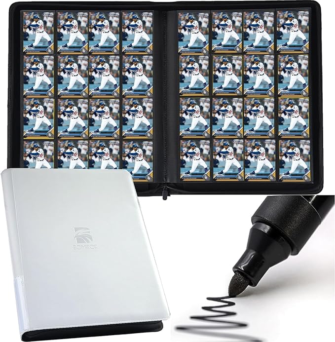 16 Pocket Trading Card Binder,Zipper Card Holder Album Holds up to 1408 Cards with 44 Sleeves, Label Design，Card Collection Binder for TCG Card/Game Cards/Sports Card -White