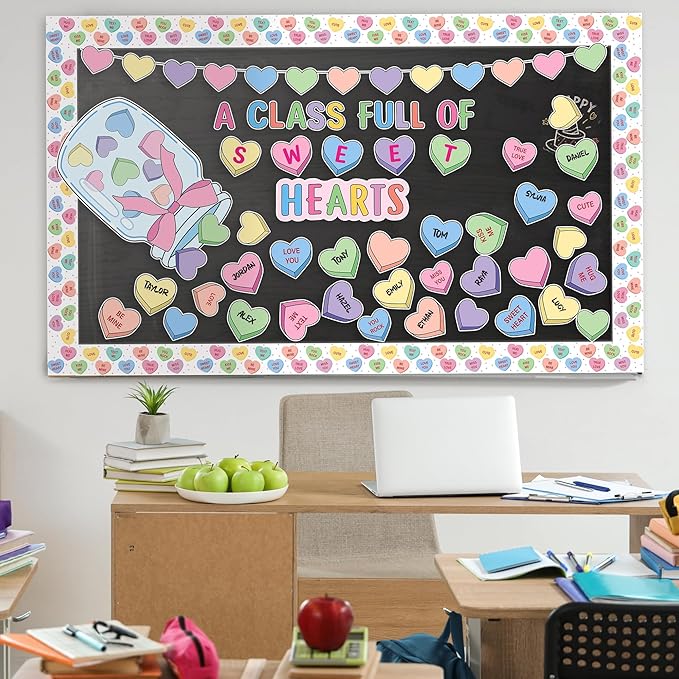 Aneco Valentine's Day Bulletin Board Decorations Valentine Classroom Decoration Paper Cutouts for Kindergarten Preschool Wall Door Decor