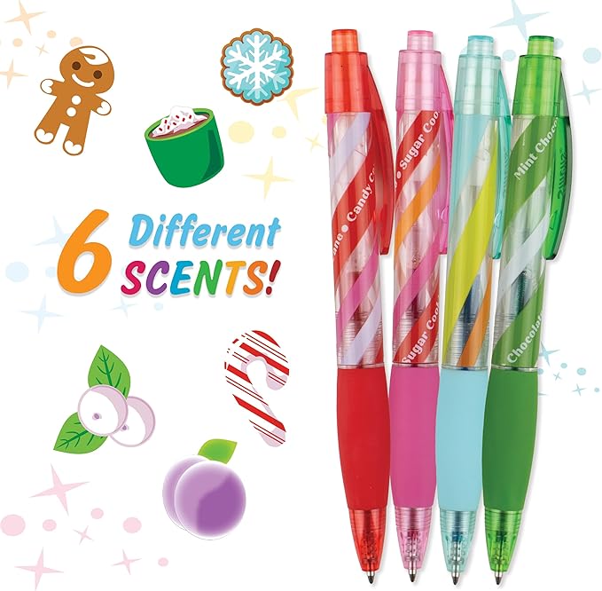 Holiday Smens - Patented Gourmet Scented Colored Glitter Gel Ink Pens, Medium Point, 6 Count - Fun, Cute, Cool, Smelly Pens for Kids