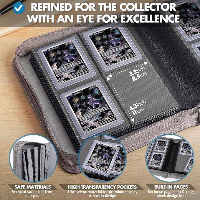 FunGuys Toploader Binder – 4 Pocket Trading Card Binder for 128 Top Loaders, Pokemon Card Binder, MTG, Yugioh, Sports Cards, TCG Storage Album, Zipper Card Collector Folder