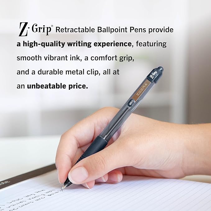 Zebra Pen Z-Grip Retractable Ballpoint Pen, Smooth-Flowing Black/Blue/Red Ink, 1.0mm Medium Point, School & Office Supplies, Ideal for Note-Taking, Journal and Planner Use, 48-Pack (22048)
