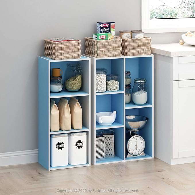 Furinno LUDER Book Shelf, 5-Cube Bookshelf, Reversible Bookcase, 9.4 x 19.5 x 31.5, for Living Room, Bedroom, Home Office, White/Light Blue