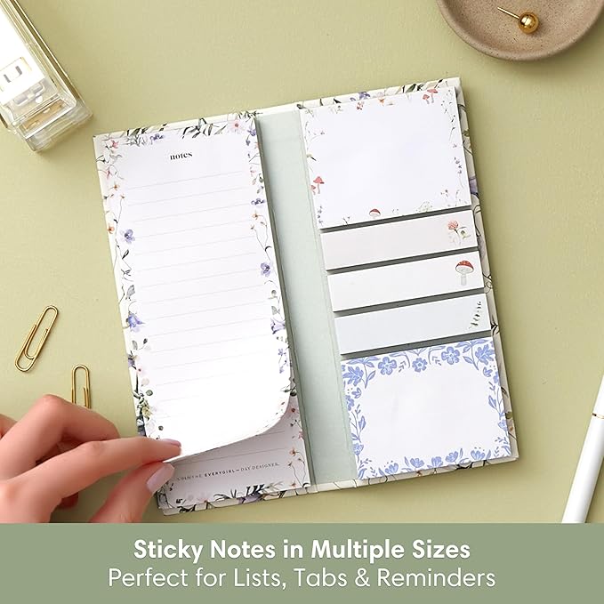 Blue Sky Sticky Notes Folio with List Pad, Undated, Glued Binding with Bungee Closure, Portable to-Do List and Note Organizer (Balsam Matte, 6.81" x 2.95")