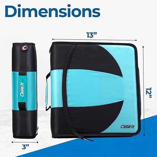 Case-it The Dual 2-in-1 Zipper Binder | Two 1.5-Inch D-Rings, 600 Sheet Capacity, Pencil Pouch & Multiple Pockets | School & Office Organizer with Shoulder Strap | Dual-101 Spearmint (Pack of 6)