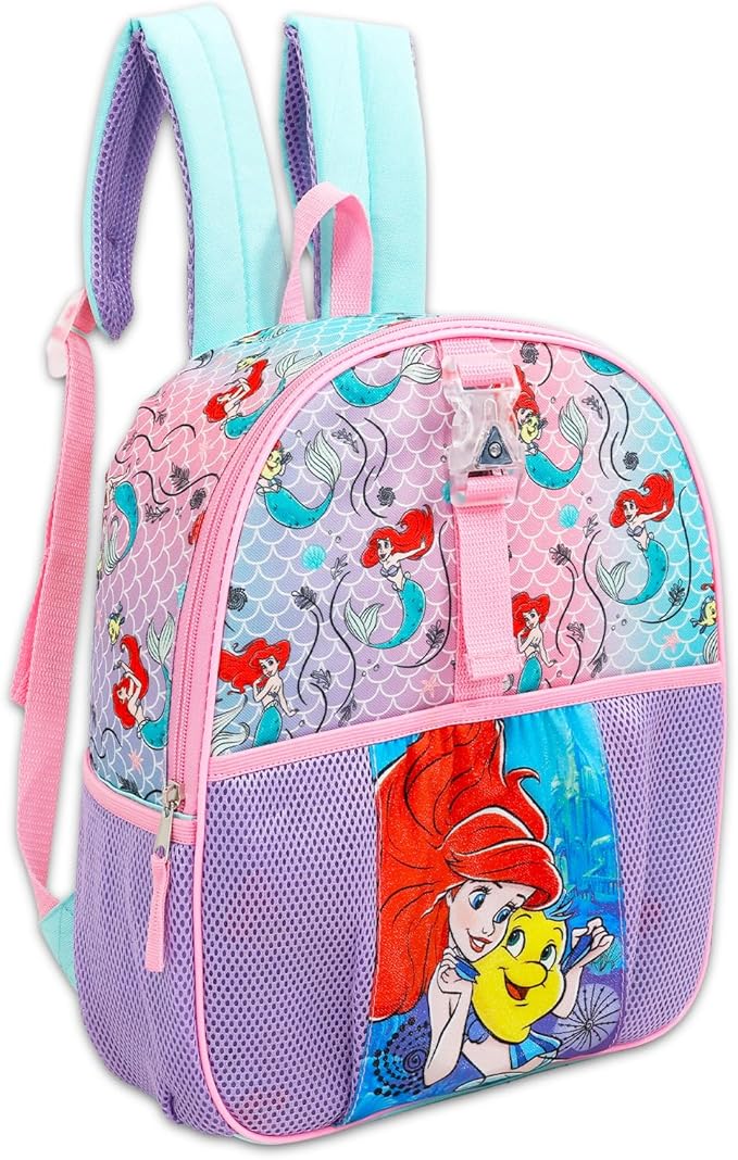 Disney The Little Mermaid Backpack and Lunch Box - Bundle with 16" Ariel Backpack, Lunch Bag, Pencil Holder, Water Bottle, Stickers, More | Little Mermaid School Bag for Girls Set