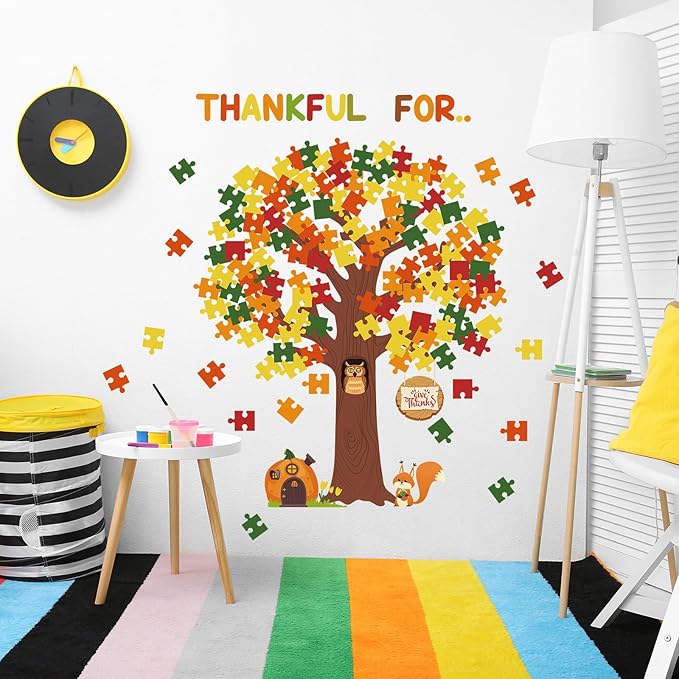 Pajean Thanksgiving Classroom Bulletin Board Decorations Bulletin Board Tree Fall Tree Set Classroom Decorations Puzzle Cutouts for Autumn Harvest Thanksgiving Party Decorations