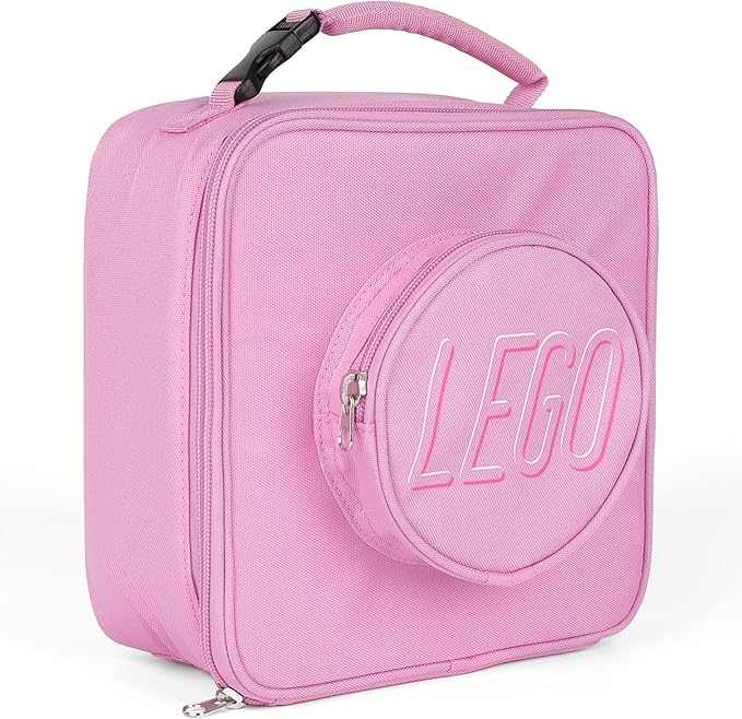 LEGO Lunch Bag, Durable and Insulated, with Mesh Pouch and Zip Compartment, Perfect for On-the-Go Meals, Light Pink