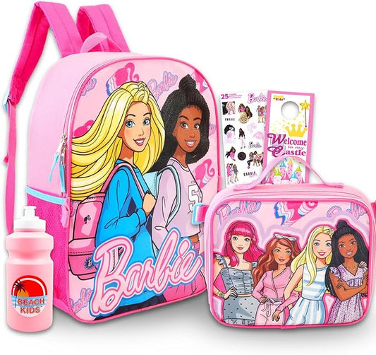 Barbie Backpack with Lunch Box Set - Bundle with 16" School Bag, Lunch Bag, Water Bottle, Stickers, More | Barbie Backpack and Lunchbox for Girls, Kids