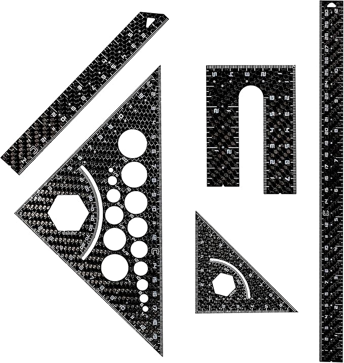 5 Piece Carbon Fibre Geometry Set by Carbon13 - Architecture Drafting Tools - Engineering Tools for Engineer - Professional Drafting Square Triangle Drawing Ruler Set