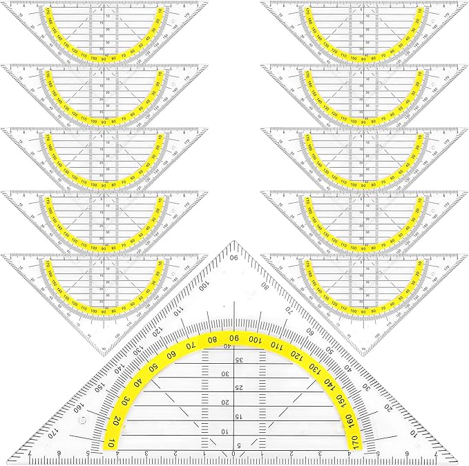 10 Pcs Multifunctional Triangle Ruler Set, Transparent Plastic Geometry Rulers with Protractor, Set Squares, and Drafting Tools for Architects, Designers, Engineers, Students, and Art Drawing