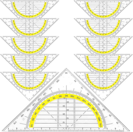 10 Pcs Multifunctional Triangle Ruler Set, Transparent Plastic Geometry Rulers with Protractor, Set Squares, and Drafting Tools for Architects, Designers, Engineers, Students, and Art Drawing