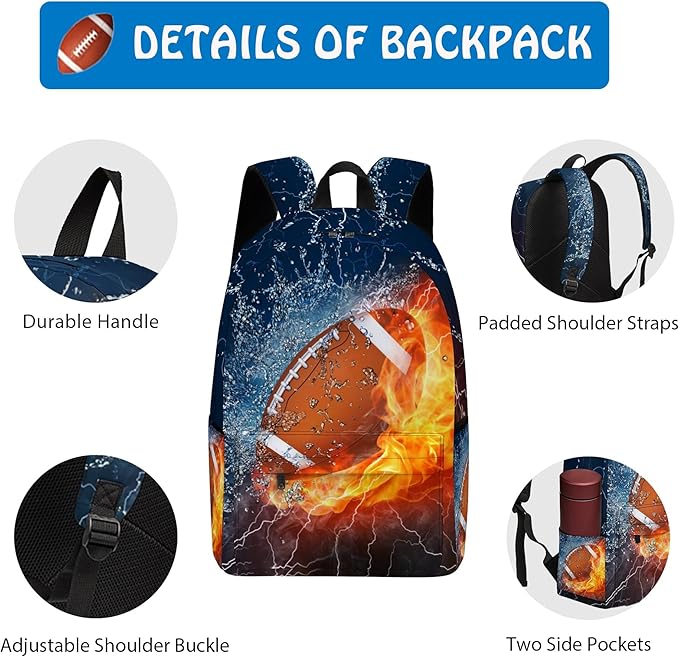 3PCS Backpack for Boys Girls, Kids Football Back to School Backpack Sets with Lunch Bag Pencil Case, 17 Inch Lightweight Bookpack 3 in 1 Set for Teens Elementary Middle High School Students