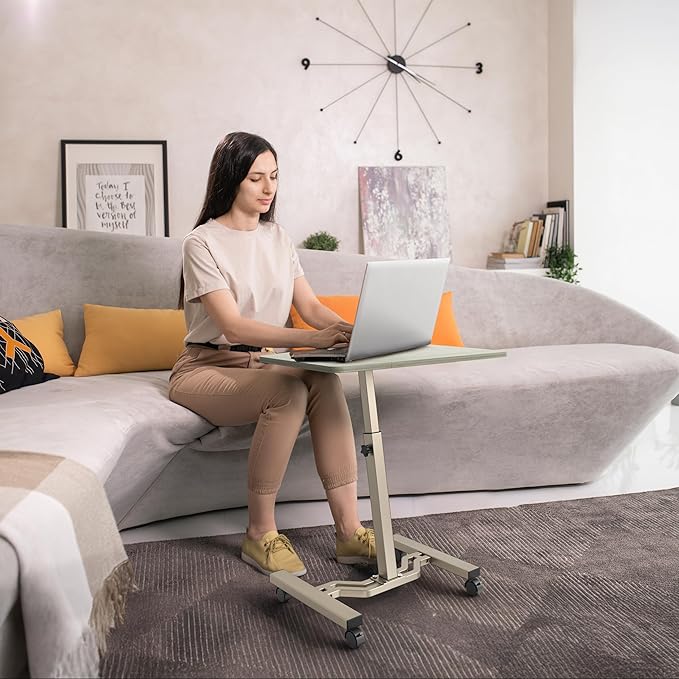 SHW Mobile Height Adjustable Laptop Rolling Cart with Height Adjustment from 28" to 33", Maple