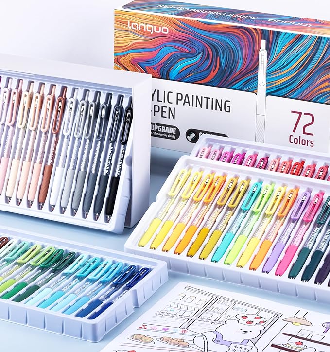 Gel Pens For Coloring, 72 Colors Retractable Colored Pens for Black Paper & White Paper, 0.7mm Fine Point Colorful Pens for Coloring, Writing, Drawing, Journaling, Note Taking, Office, Home