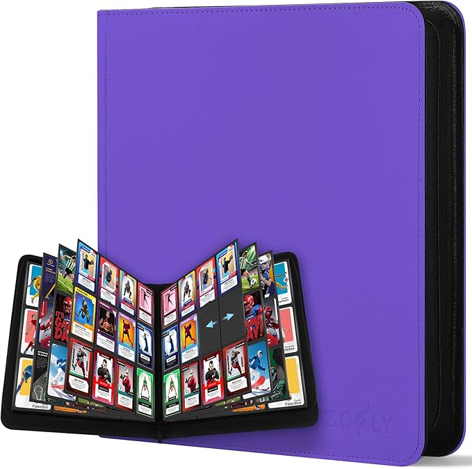 12 Pocket Card Binder, Zipper Trading Card Binder, 720 Large Capacity Side Loading Non-Ring Card Album, Double Sided Acid-Free Card Protector Binder, Card Collection for TCG, MTG, Sport Card, Purple