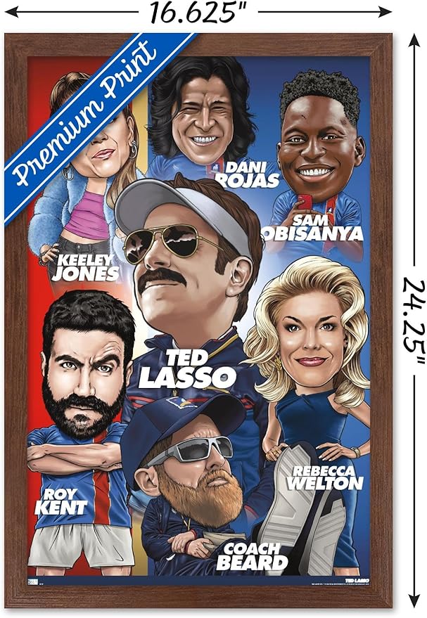 Ted Lasso - Character Grid Wall Poster, 22.4L" x 14.7W", Mahogany Framed Version