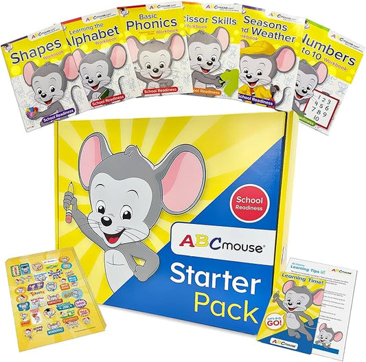 ABCmouse Starter Pack School Readiness Edition – Early Learning Workbooks for Preschool Kids Ages 3-5, Phonics, Sight Words, Math, Shapes, Scissors, Seasons & Weather, 6-Workbook Educational Kit