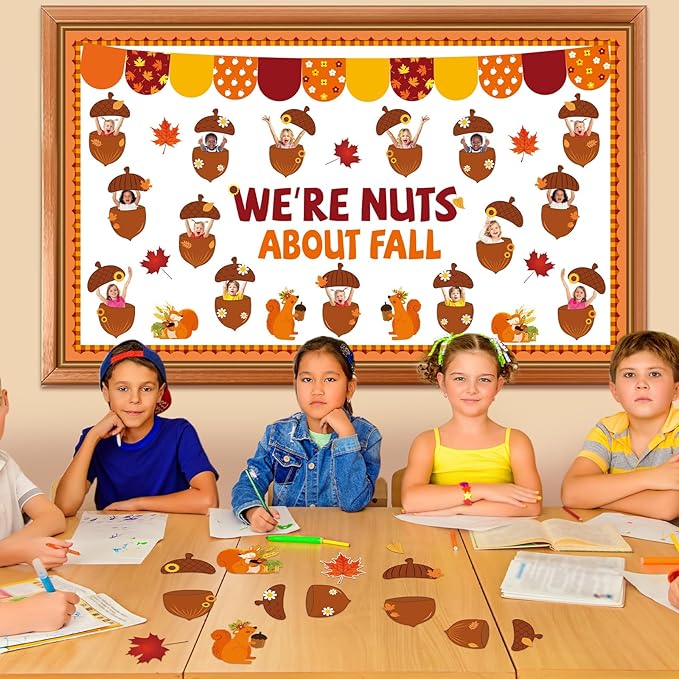 Fall Acorn Bulletin Board Set We're Nuts About Fall Classroom Decoration Acorn Squash DIY Photo Crafts Cutouts Autumn Bulletin Board Border for Thanksgiving Harvest Chalkboard Wall Door Decor Supplies