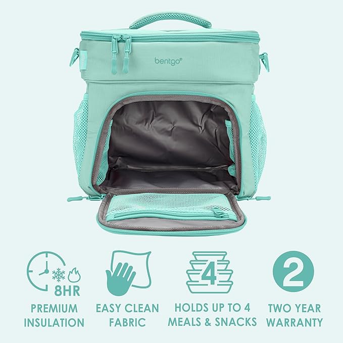Bentgo Prep Deluxe Insulated Multimeal Bag - Lunch Box Bag, Holds 5 Meals, Premium Insulation up to 8 Hrs, Durable, Water-Resistant - Large Capacity For Adult Meal Prep (Coastal Aqua)