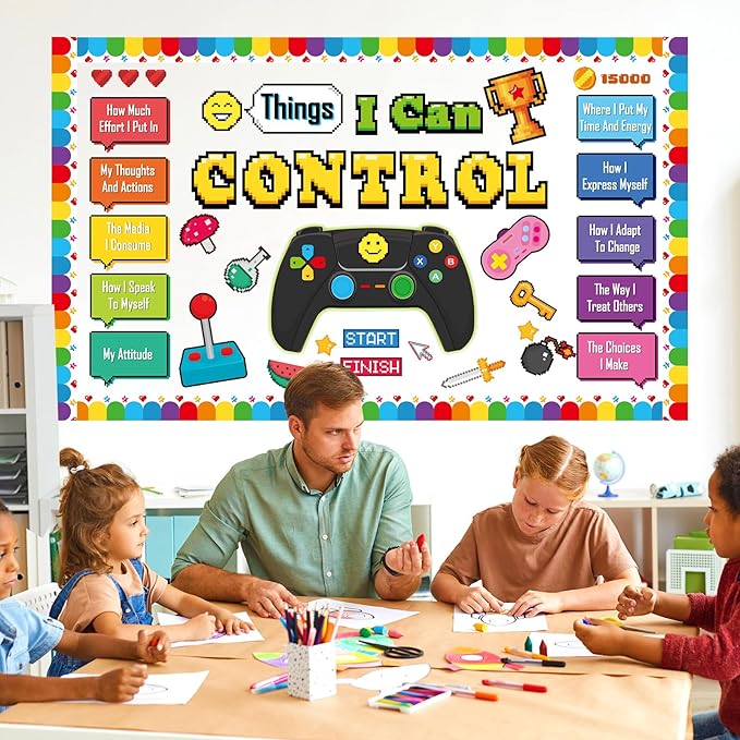 Things I Can Control Bulletin Board Set Video Game Classroom Bulletin Board Decorations Mental Health Growth Mindset Cutouts for Back to School Classroom Students Teachers Chalkboard Wall Decor