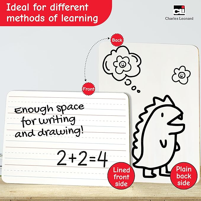 Charles Leonard Dry Erase Board Classroom Pack - Mini Lapboard School Supplies – Set of 12 Two-Sided Plain/Lined Dry Erasable White Boards, 9x12 Inches (35120)