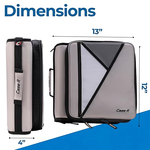 Case-it Universal Zipper Binder | 2-Inch O-Rings, 13-Inch Laptop/Tablet Padded Pocket, 400 Sheet Capacity, Multiple Storage Pockets & Shoulder Strap | School & Office Organizer | LT-007 Warm Gray