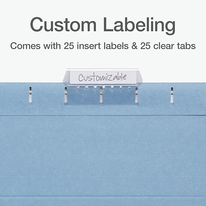 Pendaflex Hanging File Folders, 25 Pack, Letter Size (8.5" x 11"), Assorted Colors: Khaki, Peach, Light Blue, Light Green, 5 Tab Positions, Includes Tabs and Inserts, Durable Hanging Files