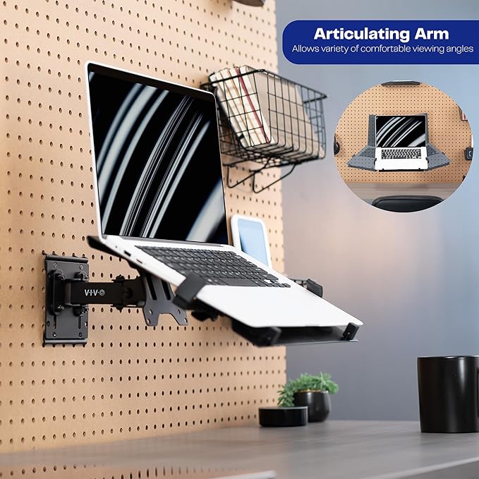 VIVO Pegboard Compatible 10 to 15.6 inch Laptop Mount Holder, Adjustable Notebook Tray, MOUNT-PB2L