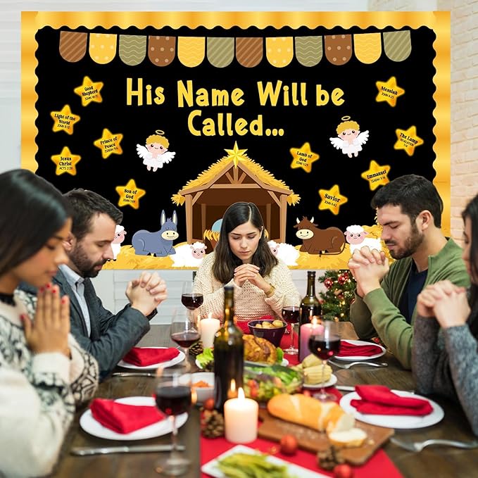 Christian Nativity Religious Bulletin Board Set Christian Jesus Birth Classroom Decorations Star Nativity Scene Paper Cutouts for Sunday School Church Chalkboard Christmas Holiday Wall Decor Supplies