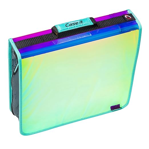 Case-it Iridescent Go Tab Zipper, 2" O-Ring with Removeable 5-Color tabbes, Expanding File Folder and Shoulder Strap and Handle, PS-440-VC-C, Iridescent