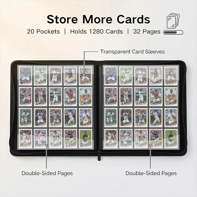 1280+ Cards 20 Pocket Card Binder Collector Card Album Trading Card Binder Ringless Trading Card Album Side Loading Compatible with TCG, Game & Sports Cards (Purple)