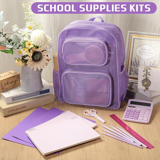 13 Piece Operation Christmas Bulk Item, 17" Mesh Backpack Semi Transparent Heavy Duty, Notebook for Holiday Donation(Purple)