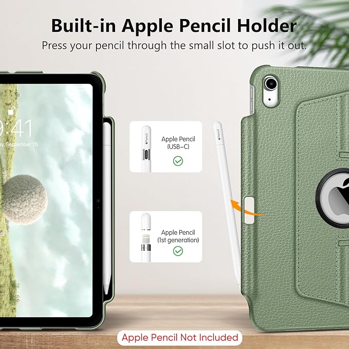Fintie Rotating Case for iPad (A16) 11th Generation 11 Inch (2025), iPad 10th Generation 10.9 Inch (2022) - [Built-in Pencil Holder] 360 Degree Rotating Protective Stand Cover, Sage Green