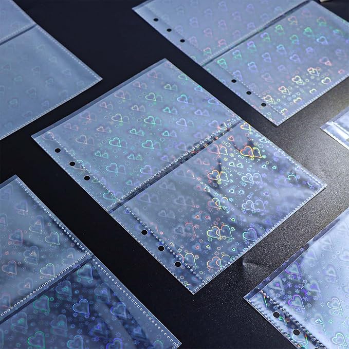 A5 Photocard Sleeves 20pcs Frosted Sheet Protectors 5.2'' x 3.7'' 2 Pocket Picture Card Insets Love Flashing Clear PP Photo Album Refill Pages for 6 Ring Binder (Love Flashing, A5-2Pocket)