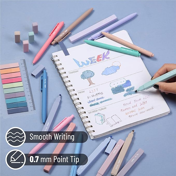 Mr. Pen Aesthetic Bible Highlighter and Pen Set, 16 Pack, 200 Sheets Transparent Sticky Tabs, No Bleed, Chisel Tip