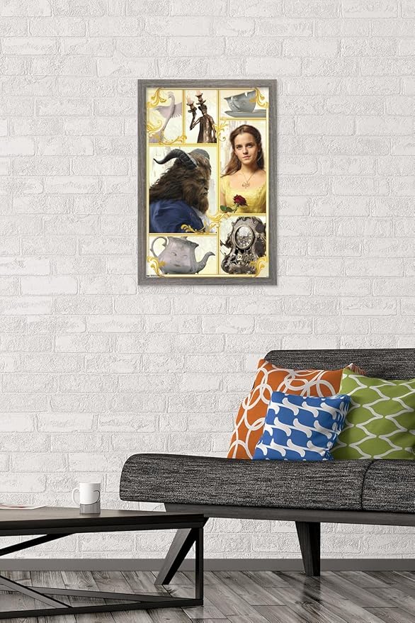 Trends International Disney Beauty And The Beast - Group Wall Poster, 14.725" x 22.375", Barnwood Framed Version