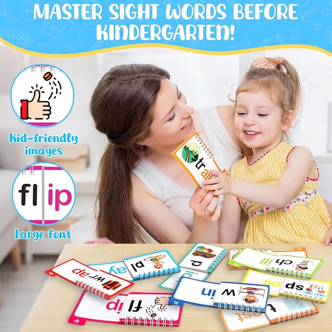 YOTOY 30 Read and Rhyme Flip Books, Word Family ABC Vocabulary Flashcards, Phonics Flash Cards, Kindergarten Sight Word - Learn to Read Activity Games, Toys for Kids Toddlers Ages 2 3 4 5 8 Years Old