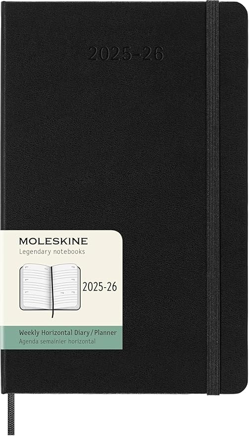 Moleskine Classic 18 Month 2025-2026 Weekly Horizontal Planner, Hard Cover, Large (5" x 8.25"), Black, 208 pages
