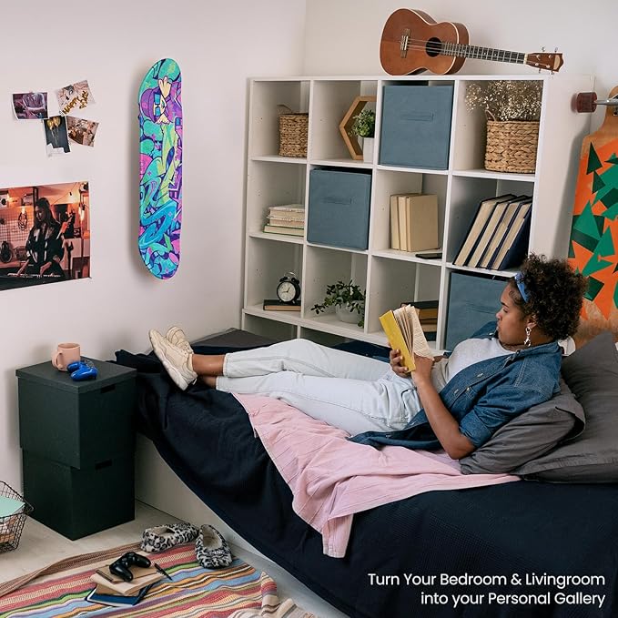 ARTEZA Customizable Skateboard Deck Art Kit – 31"x8" Matte Coated Maple Deck with Display Mount, Chrome Marker, White Pencil, Oil-Based Paint Markers & More