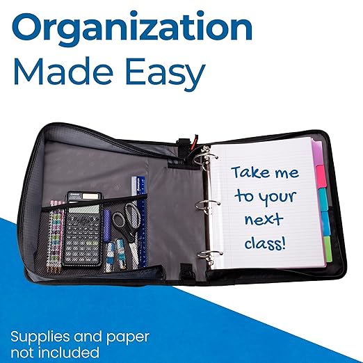 Case-it 2 Inch 3 O-Ring Zipper Binder with Padded Laptop Case Workstation, Shoulder Strap, LT-117, Black