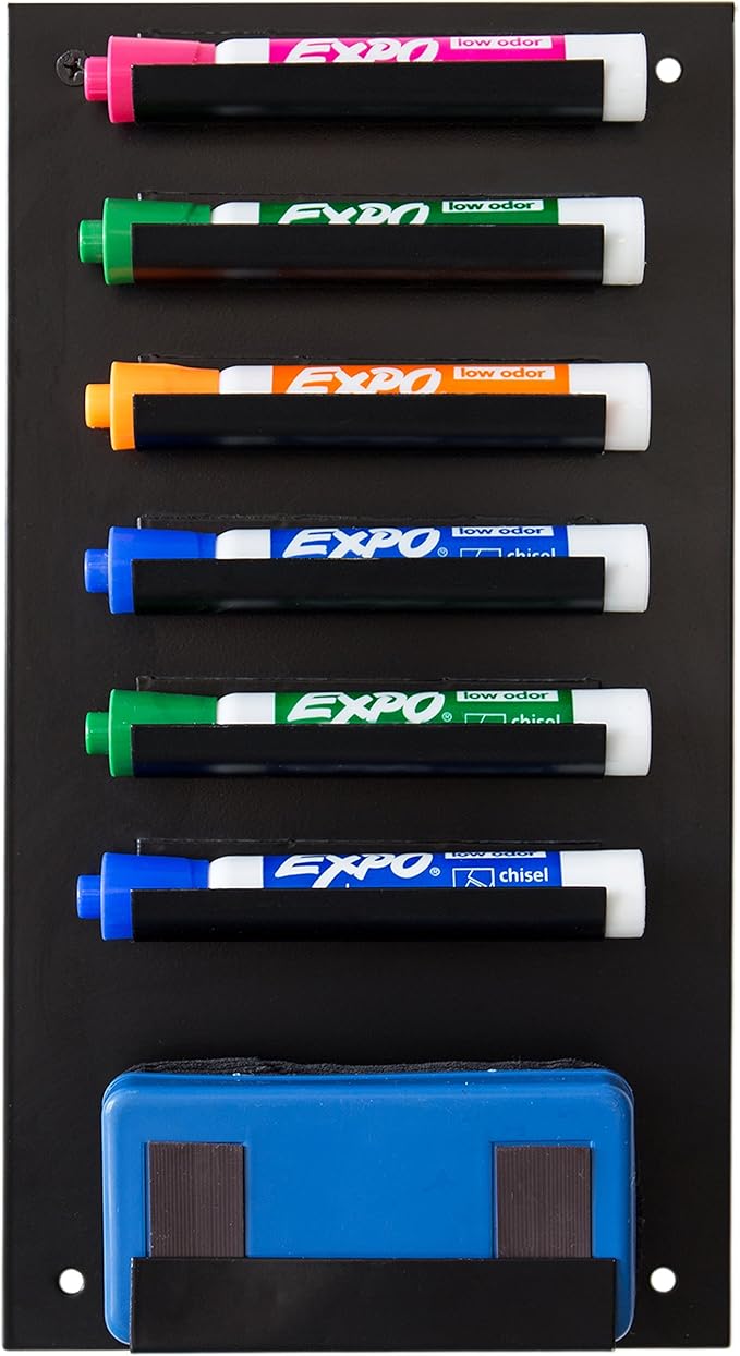 MyGift MyGit Whiteboard Marker Holder Wall Mounted Black 7 Slot Dry Erase Marker Holder and Organizer for Wall for Classroom Office or Home