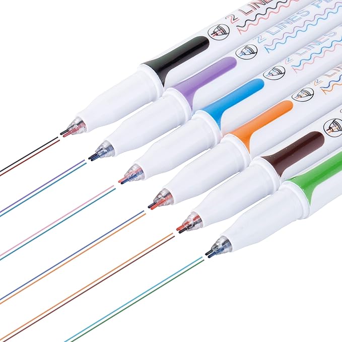 Mr. Pen- Double Line Pen, 6 Pack, Assorted Colors, Bible Journaling Pens, Outline Pen, 3-D Two Line Two Line Pens, Liner Pens for Drawing